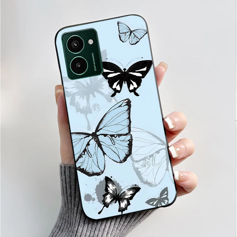 Luxury Fashion Butterfly Flower Painted Black Soft TPU Silicone Phone Case