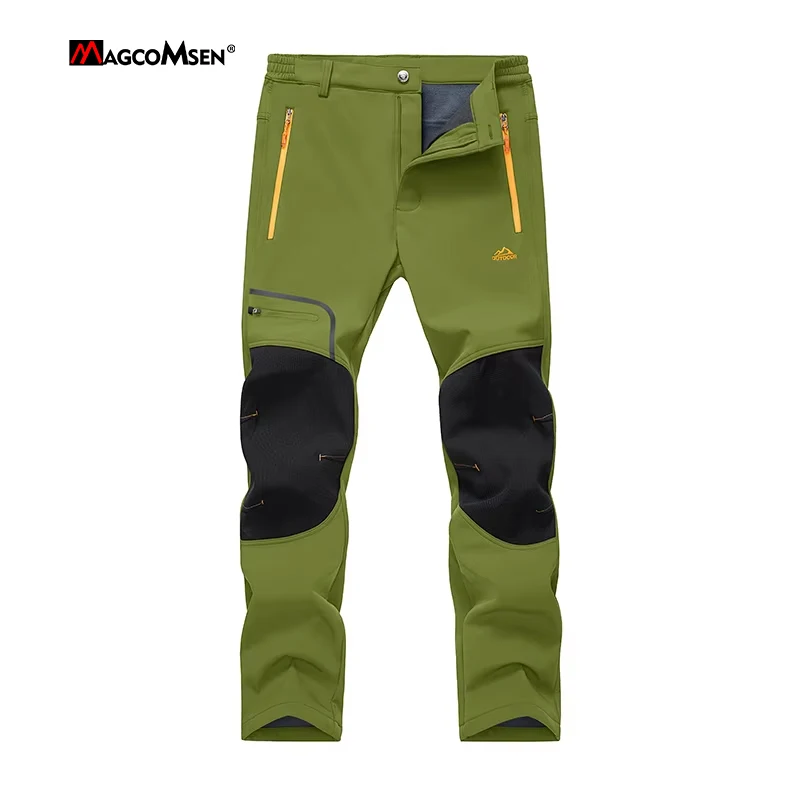Men's Fleece Snow Ski Pants Windproof Shell Hiking 4 Zipper Pockets Winter Waterproof Trousers