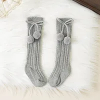 Autumn Winter Baby Girls Cherry Ball Knee High Socks Toddler Tube Princess Sock For Kids Knitted Socken Leg Warmer For 0-5Years 5