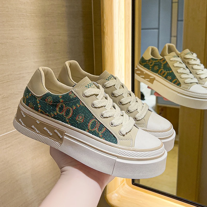 Women's Slippers Fashion Female Baotou Half Slipper Wear Youth Girls sneakers Style Muffin Lace-Up Casual Canvas Platform Shoes