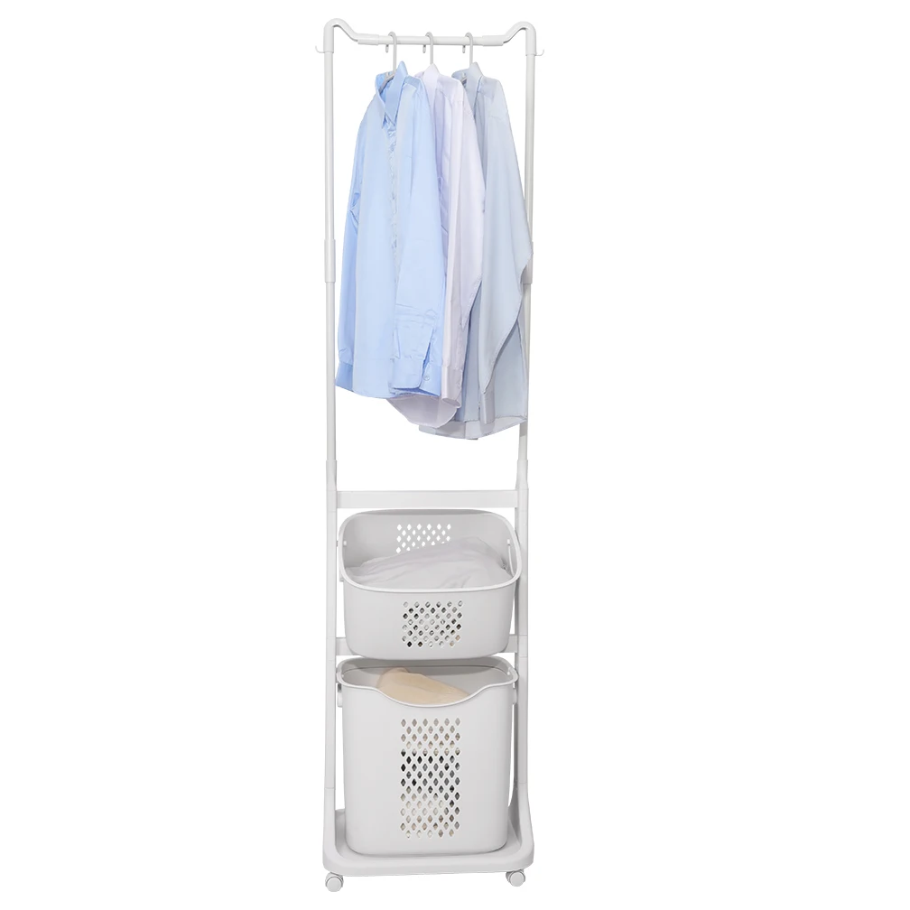 

BAOYOUNI Household Multifunctional Removable Bathroom linen Basket Organizer Rolling Laundry Hamper with Wheels and Hanging Bar