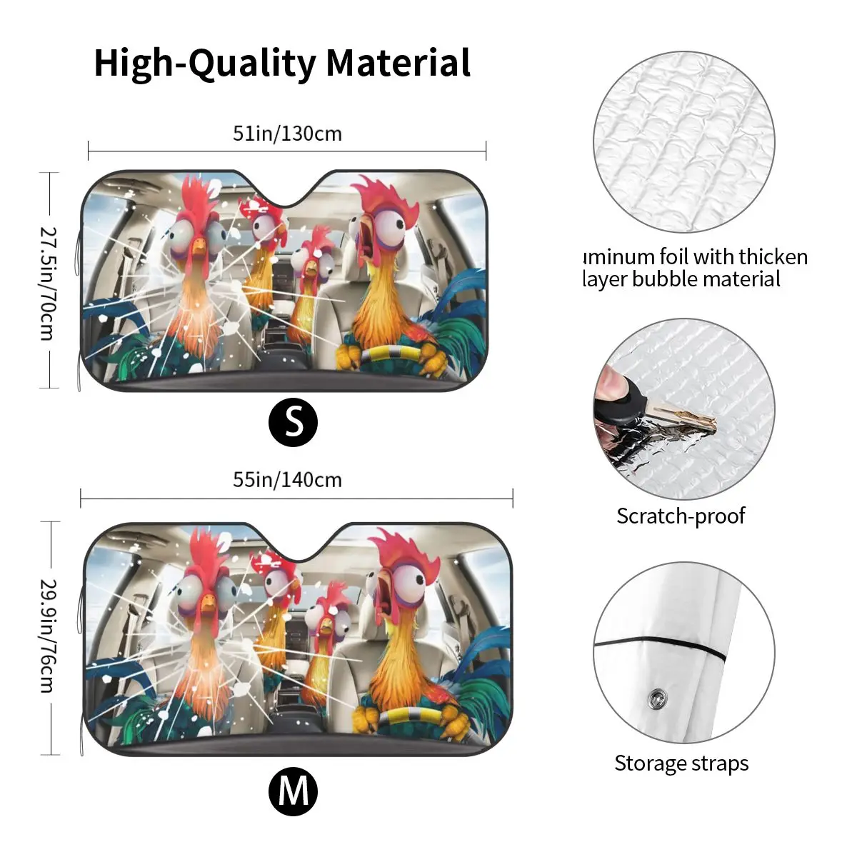 Chicken Driver Novelty Windshield Sunshade 70x130cm Animals Aluminium Foil Sun Visor Car-styling