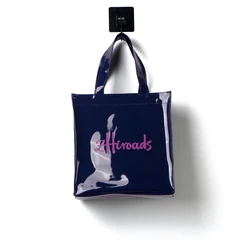 Eco - Friendly Floral Tote - Stylish Waterproof PVC Shoulder Bag for Women, Reusable and Sustainable (Navy Blue - S)
