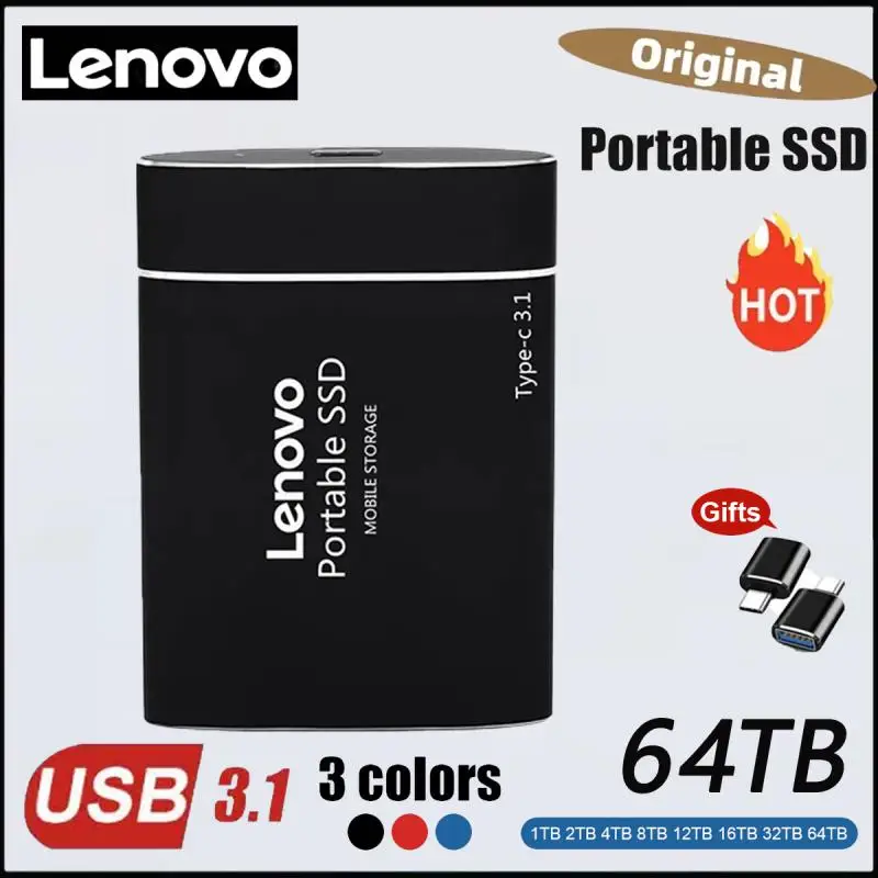 레노버 휴대용 고속 모바일 솔리드 스테이트 드라이브, 2TB, 4TB, 8TB SSD, 모바일 하드 드라이브, 노트북용 외장 저장 장치, 64TB