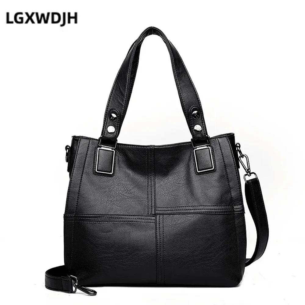 

Stitching Soft Cowhide Solid Color Women Shoulder bag Korean-style Casual Cow Leather Crossbody Bag Horizontal Square Tote Bag