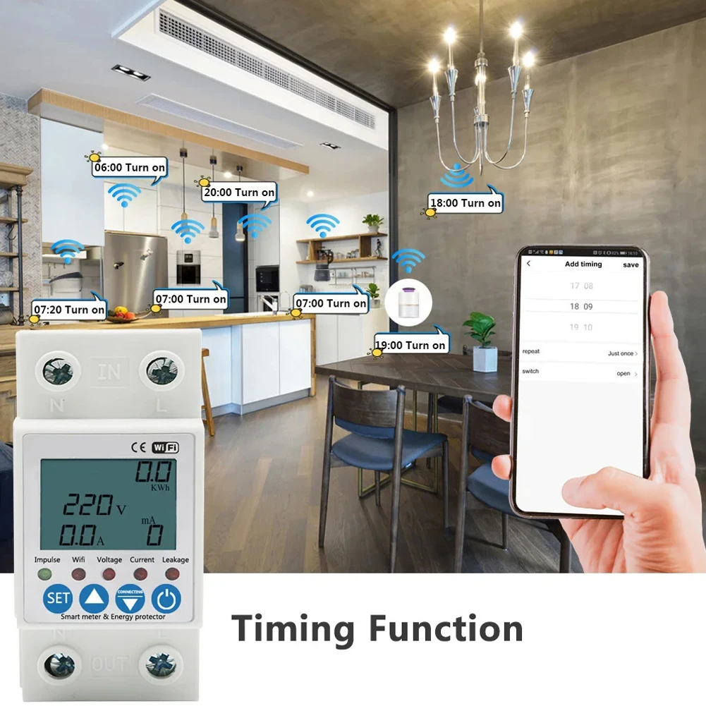Tuya 스마트 라이프용 원격 ON/OFF 제어 및 누설 전류 모니터링 기능, Wi-Fi 에너지 계량기 호환