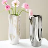 Luxury Electroplated Silver Ceramic Vase Flower Arrangement Irregular Porcelain Hydroponic Vase Ornament Interior Art Decoration 3