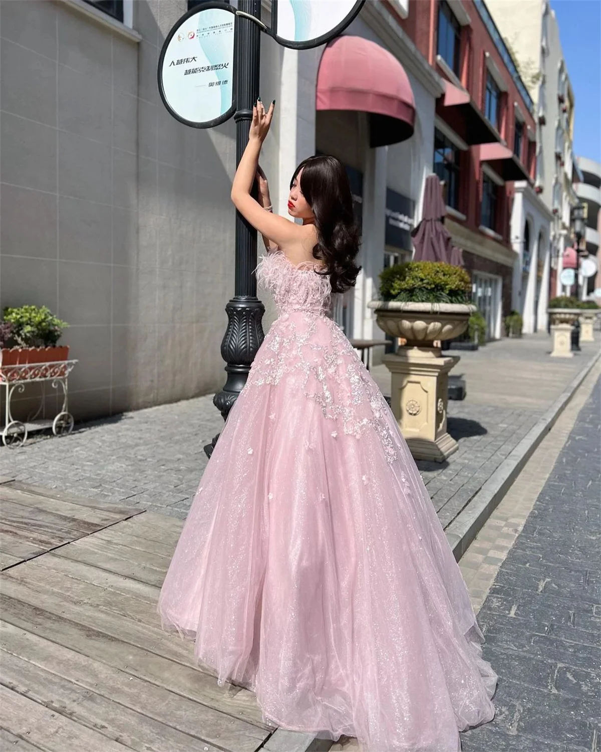 LINMOUA Women Stylish Big Swing Sexy Long Dress Trailing Party Evening  Dress Pink - Walmart.com