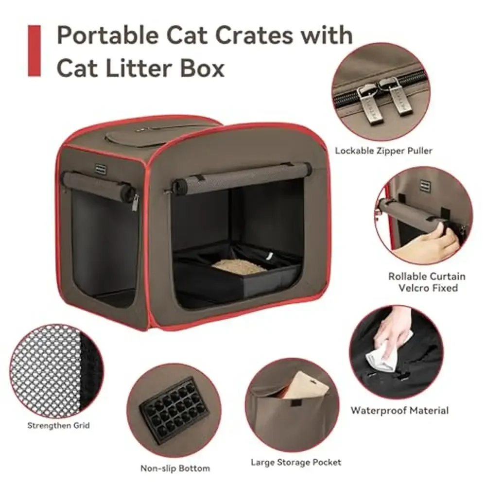 Portable Cat Crate with Litter Box Soft Cushion Collapsible Kennel Carrying Bag Travel Storage Oxford Clothing Cage Prevent