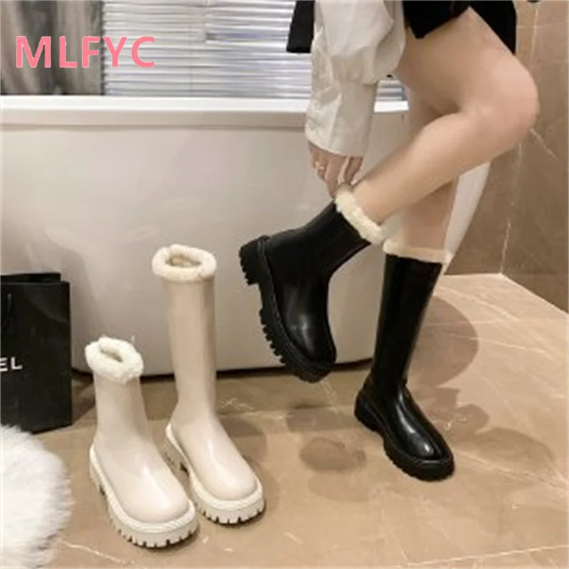 Thickened long boots for women in winter new fashion plush back zippered riding boots for ankle boots for women