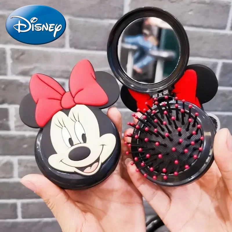 

Disney Minnie Mouse Comb Mirror Cartoon Mickey Makeup Mini Folding Massage Comb Kids Air Cushion Portable Comb Girls Gift
