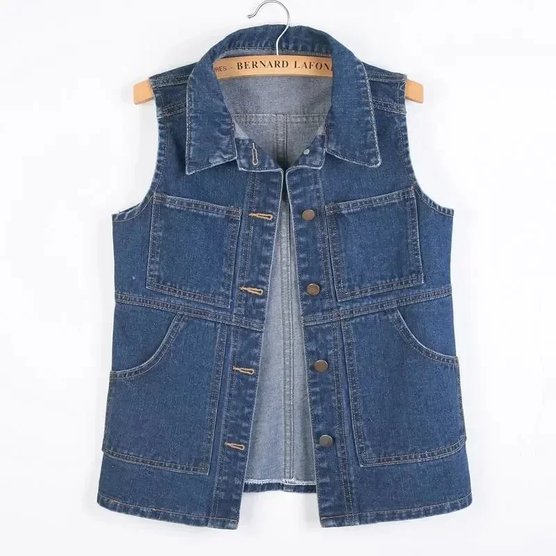 

Middle length Denim Vest Women Spring Autumn Slim Jeans Vest Jackets Female Casual Sleeveless Waistcoats Cowboy Coat Tops V1449