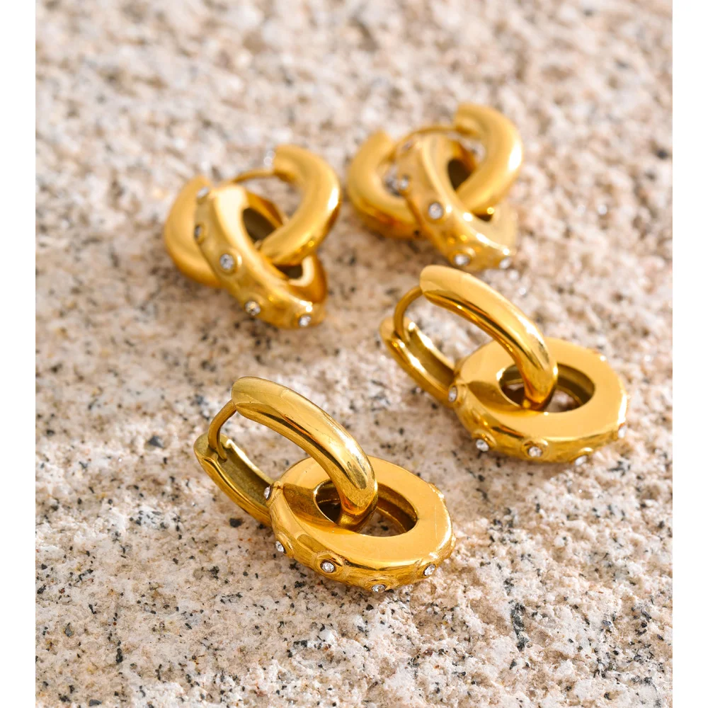 Yhpup Stainless Steel Oval Drop Hoop Earrings 18K Gold Color