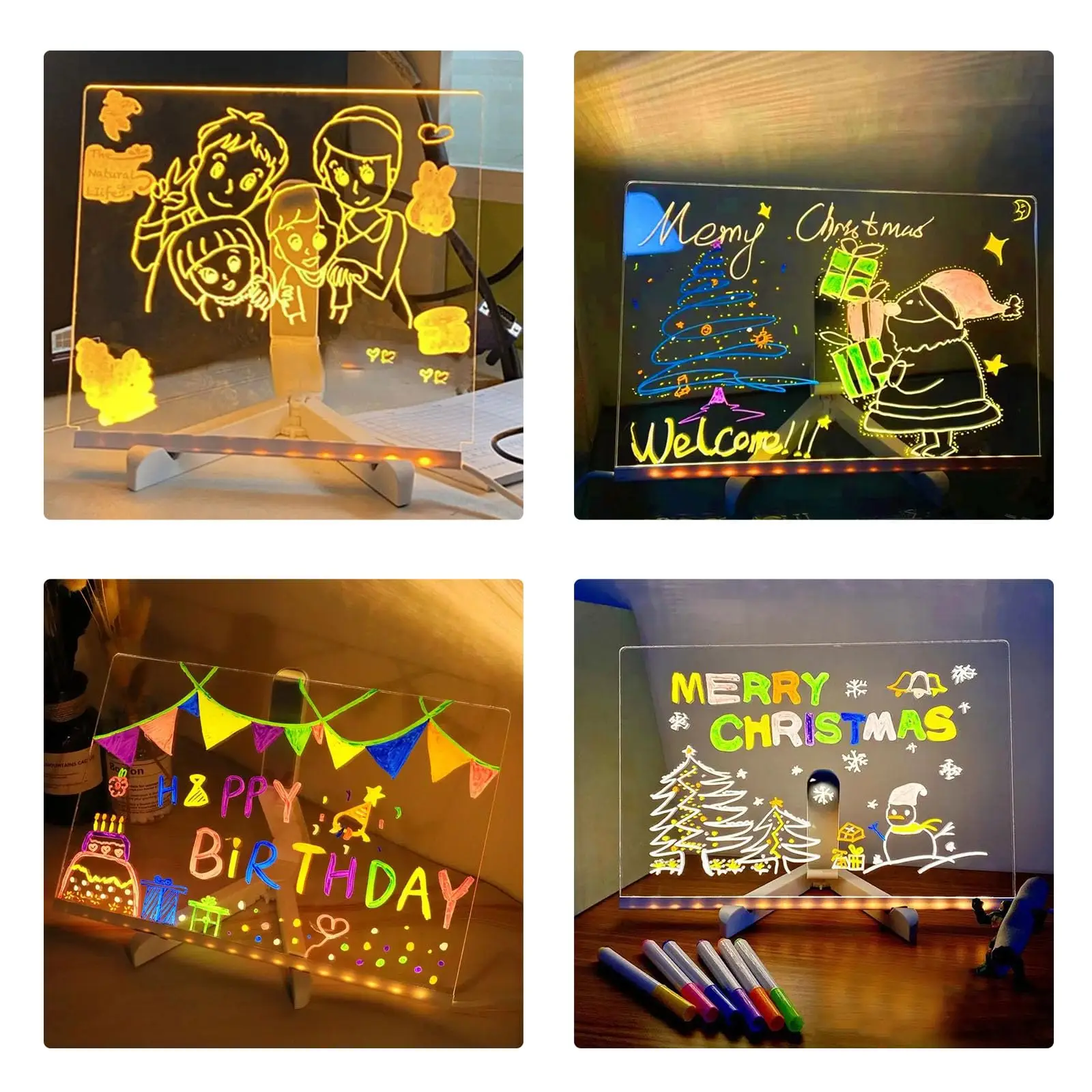 7가지 색상 펜이 있는 LED 노트 보드, 아크릴 메시지 보드, DIY LED 조명 드로잉 보드, 어린이 생일 선물용 조명