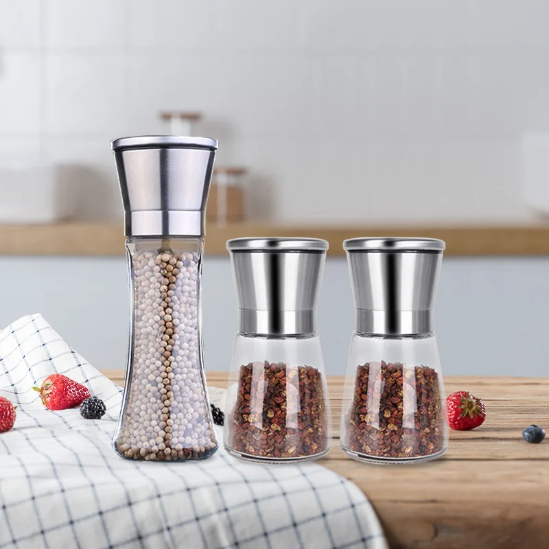 Grinder Stainless Steel Salt and Pepper Mill Manual Food Herb Grinders Spice Jar Containers Kitchen Gadgets Spice Bottles Glass salt pepper grinder