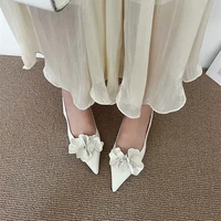 Pink High Heels Sexy Pointed Toe Slingback Shoes Design Flower Low Heel Office  Shoes White Pumps Chaussures Femme - Image 2
