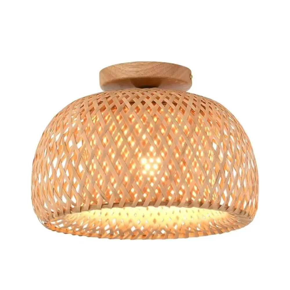 30CM E27 Handmade Boho Bamboo Wicker Ceiling Lamp Traditional Farmhouse Bedroom Restaurant Hallway Corridor Mount Ceiling Light