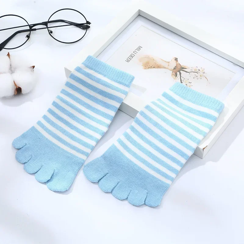 Children Kids Socks Multicolor Striped Cotton Five-finger for 4-12Y Boys Girls Casual Sports Breathable Five-toe Clothes Stuff 5