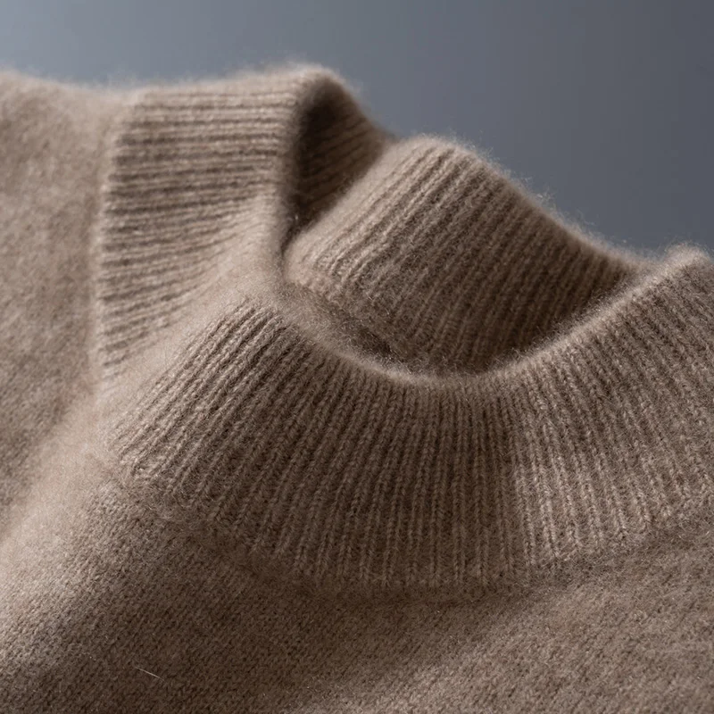 New autumn/winter men's round neck sweater casual knit pullover embroidered Jumper loose 100% Merino wool Tops basic versatile 5