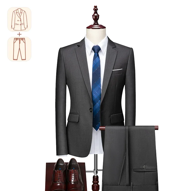 Genuine Men's Gray Business Casual Suit,Two-Piece/Three-piece Suit for Formal Occasions,Premium Quality Black Suits ,Sizes M-6XL