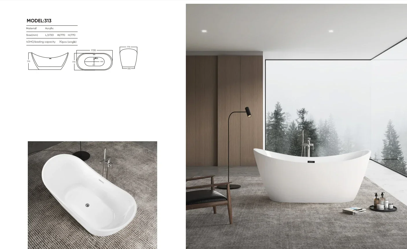 Oval Bathtub Indoor Stand Alone Freestanding Bathtubs Acrylic Soaking Bath Tub Fluted Free Standing Bathtub 4