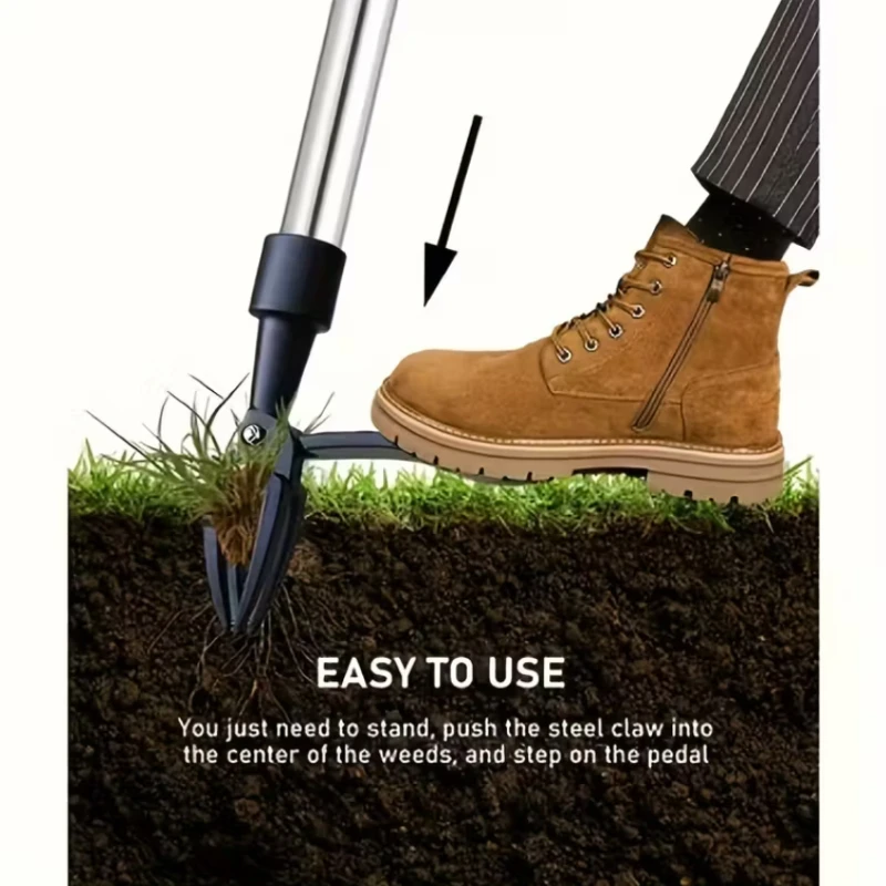 Heavy-Duty Stand Up Weed Puller Tool,4-Claw Upright Weeder with Adjustable Height, Portable Tool for Lawn,Durable,Lightweight