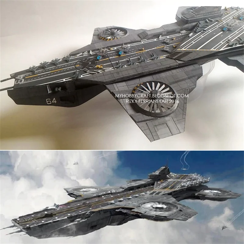SHIELD Paper Model Kit Superhero Military Weapons Helicarrier Air Carrier Papercraft 3D DIY Handmade Toys Desktop Decoration
