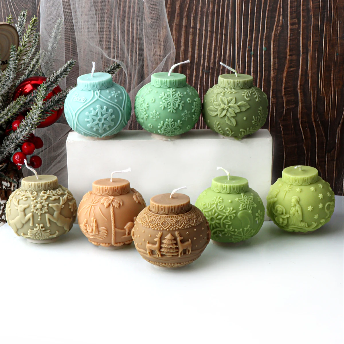 3D Christmas Ball Candle Silicone Mold DIY Embossed Lantern Ball Scented Candle Making Mold Christmas Elk Concrete Gypsum Aromatherapy Candle Mold Silicone Mold Silicone Candle Molds Silicone Candle Mold Candle Mold