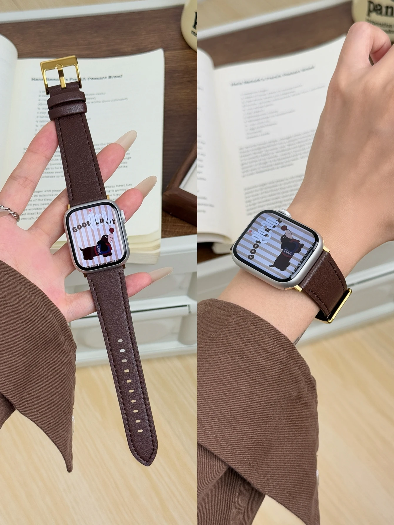 Elegant Coffee Brown Leather Loop Watch Band