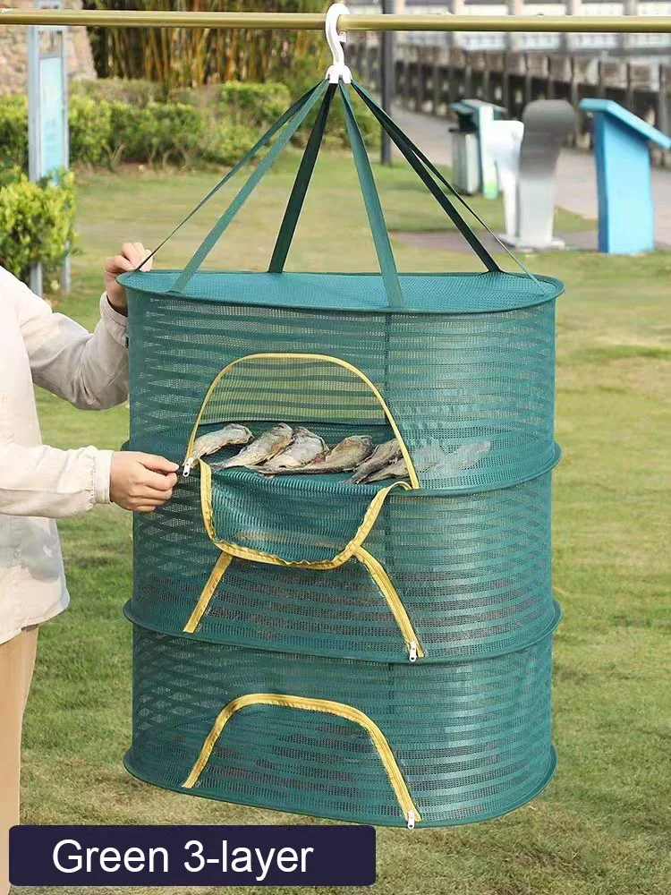 70*50cm Foldable Drying Fishing Vegetable Fish Net Hanging Drying Rack Net 1-3 Layer Clothing Drying Storage Rack Drying Net 1