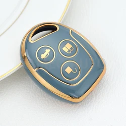 Premium TPU 3-Button Car Key Case Cover Shell Accessory (Gold Grey)
