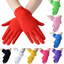 

Women Short Satin Smooth Milk Stretch Thin Gloves Colorful Finger Mittens Evening Party Costume Bride Gloves Wedding Accessories