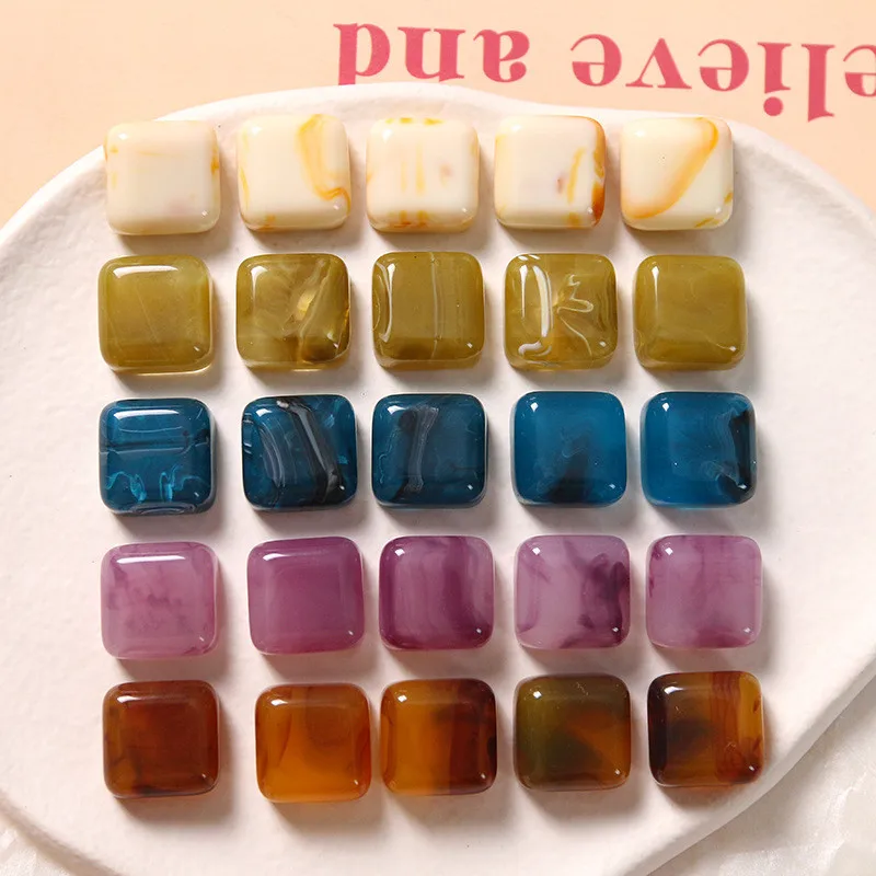 

Newest 100pcs/lot 15mm color print geometry square shape flatback resin beads diy jewelry earring/hair accessory