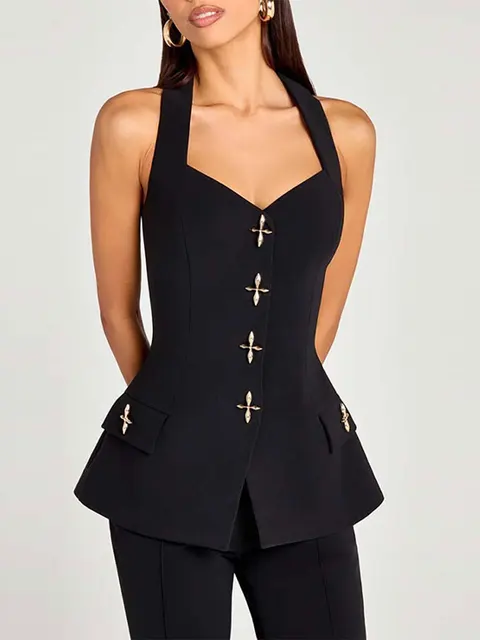 Karina Lapel Single Breasted Pockets Chic Pant Set 2