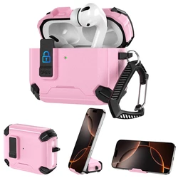 Enhanced Security Lock Case with Phone Stand Design - Protective TPU PC Cover - AirPods 4 (Pink1)