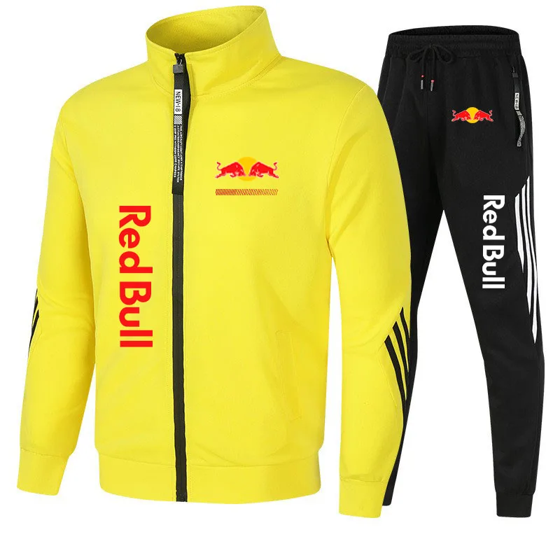 Red Bull Logo Cycling Sport Set Men's Lapel Jacket And