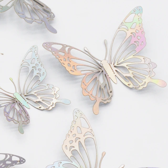 12Pcs Metal Texture Gold Artificial Butterfly Cake Topper Cake Decoration Simulation Butterflies Wedding Crafts Party Decoration S020