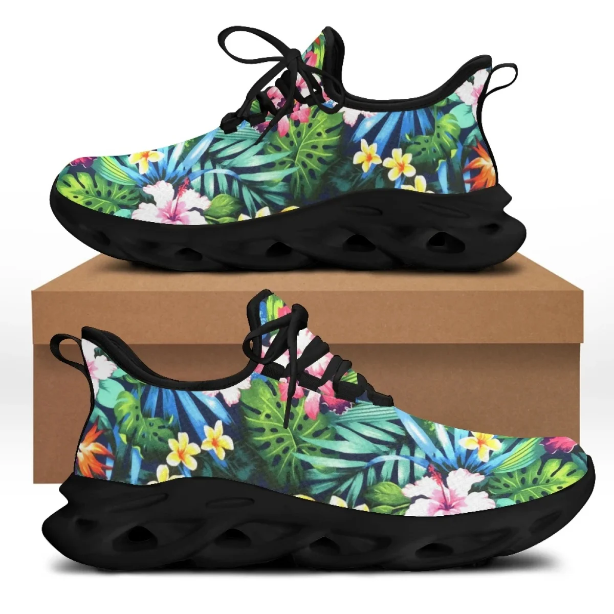 

CYWGIFT Custom Floral Print Womens Fashion Shoes Breathable Flat Hawaii Floral Sneakers Ladies Mesh zapatillas deportivas mujer