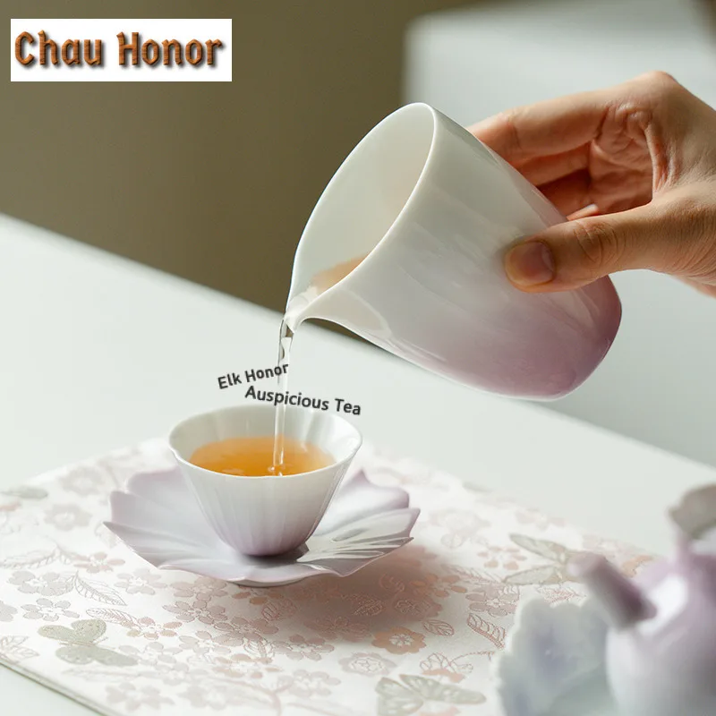 45ml Gradient Purple Ceramic Teacup Coaster Elegant Tea Bowl Jug Tea-tasting Fragrance Cup Chazhan Master Cup Tea Ceremony Craft