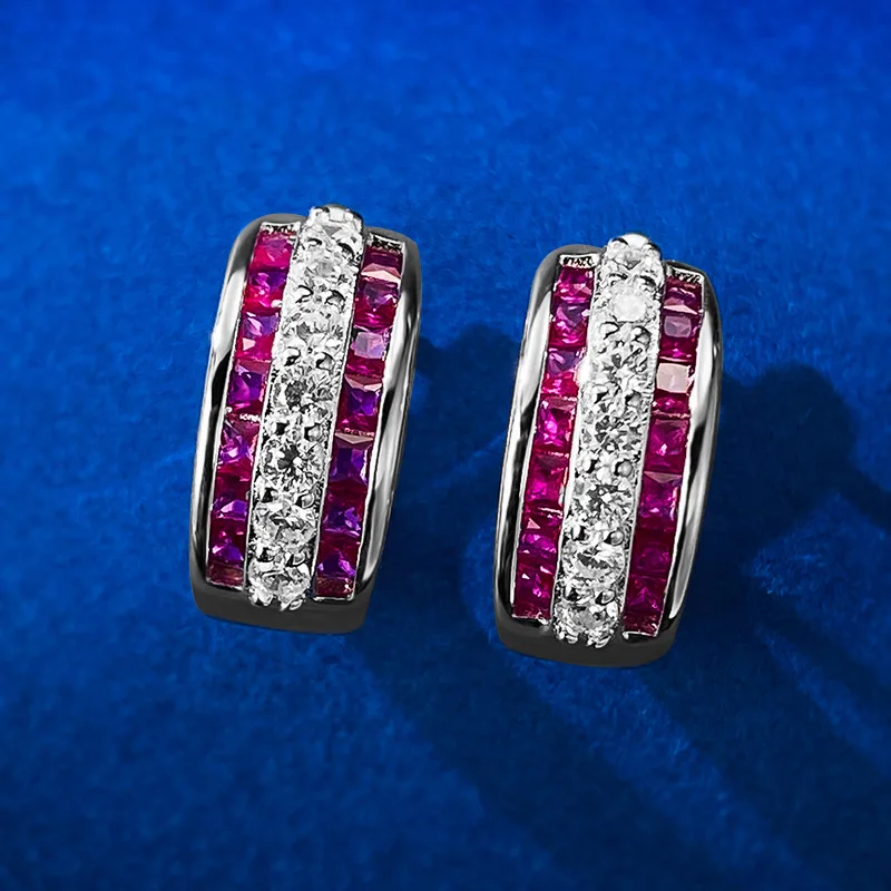 

Женские серьги-кольца из серебра 2023 пробы, с сапфиром и Рубином