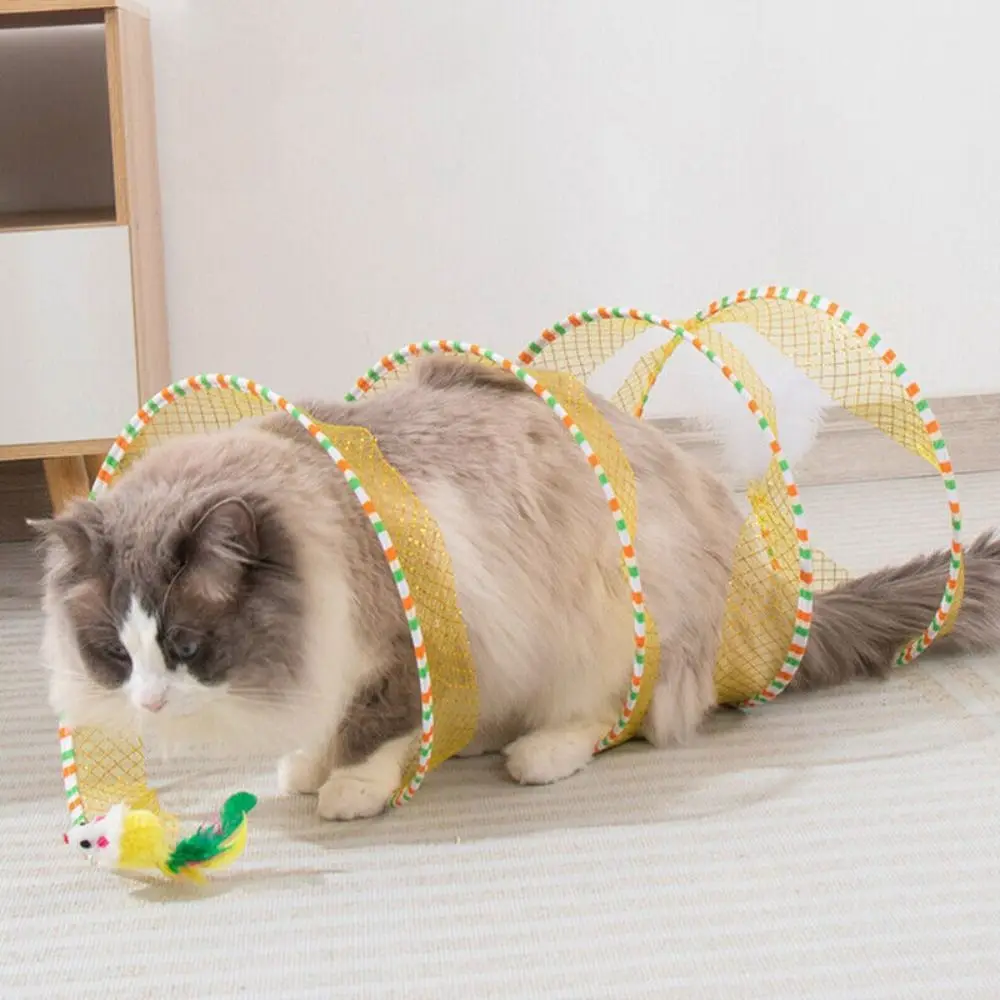 Creative Foldable Cat Coil Tunnel Toys Stretchable S-Shape Coil Spiral Toy Colorful Pet Supplies Pet Interactive Toy