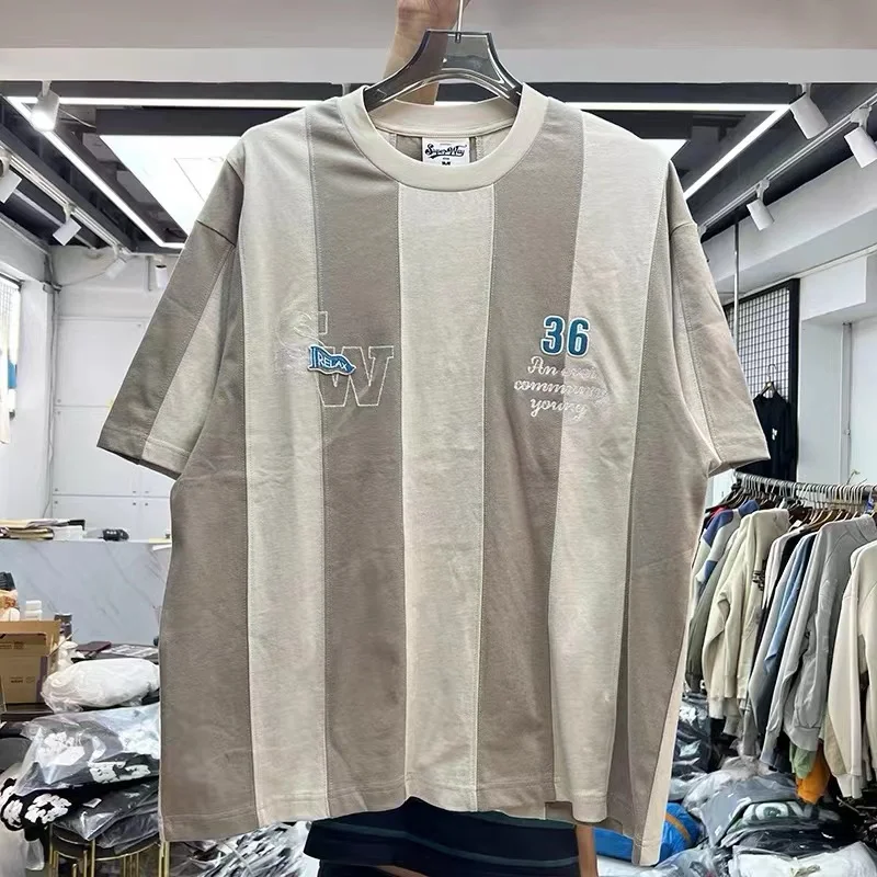 

Striped ball gown embroidered loose short-sleeved t-shirt