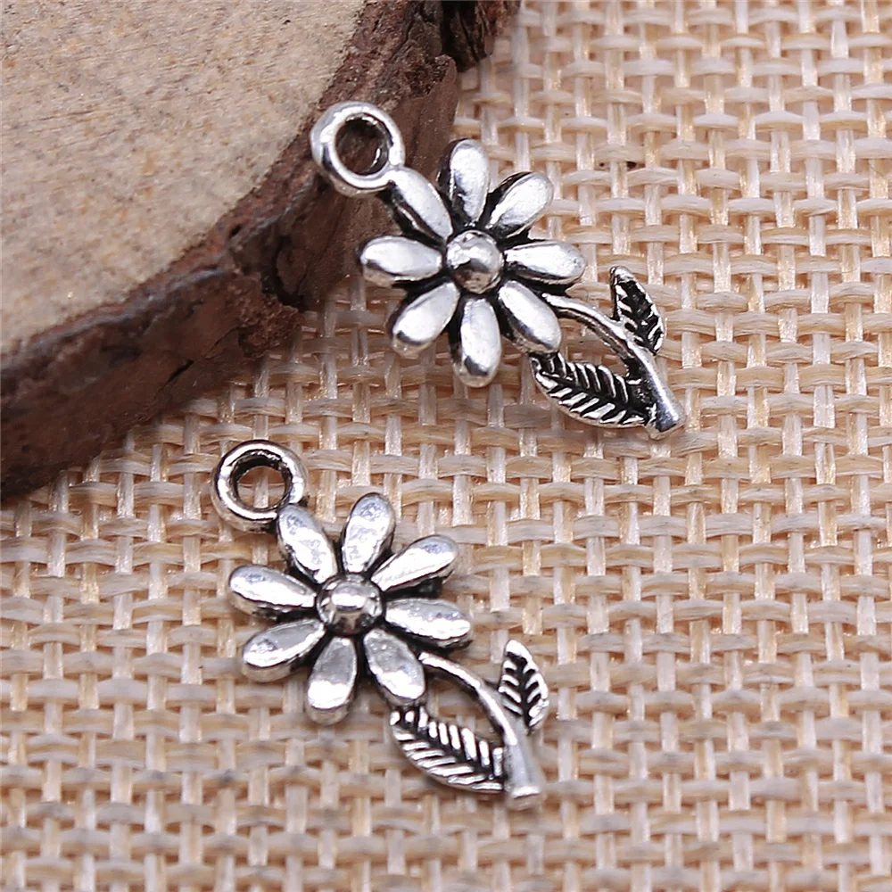 WYSIWYG 20pcs 19x10mm 매력 꽃 티벳 실버 컬러 펜던트 골동품 보석 만들기 DIY 수제 공예