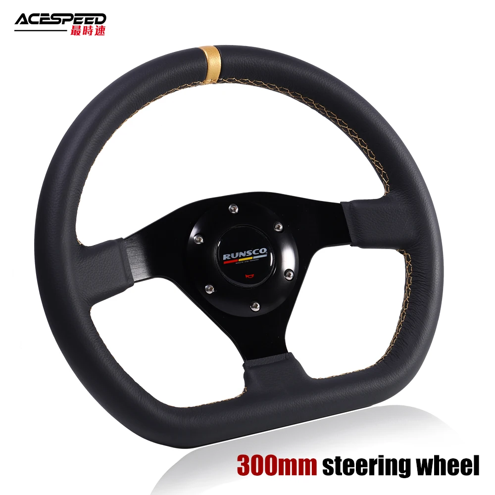 Racing Steering Wheel Flat Leather Car Drift Pc Gamesteering Wheel Control  Universal 300mm 70pcd - Steering Wheels & Horns - AliExpress