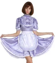 

Sissy Maiden Maid Satin Lockable Purple Bib Bow Dress Cosplay Dress Customizable