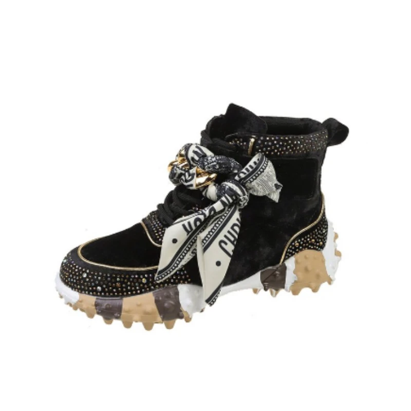 

Женские кожаные кроссовки со шнуровкой, модная повседневная обувь, высокие кроссовки с вулканизированной подошвой, универсальная обувь на плоской толстой подошве в стиле интернет-знаменитостей