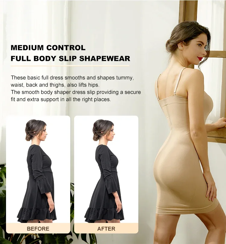 MUOLUX Slimming Full Slip Length Seamless Shapewear Slips Nude Straight Tube Dress Body Shaper Women Skinny Under Dresses