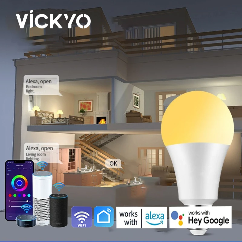 

VICKYO Wifi/Bluetooth Smart Bulb Alexa Led Lamp E27 RGBCW Smart Bulb Compatible With Google Assistant For Smart Home Decoration