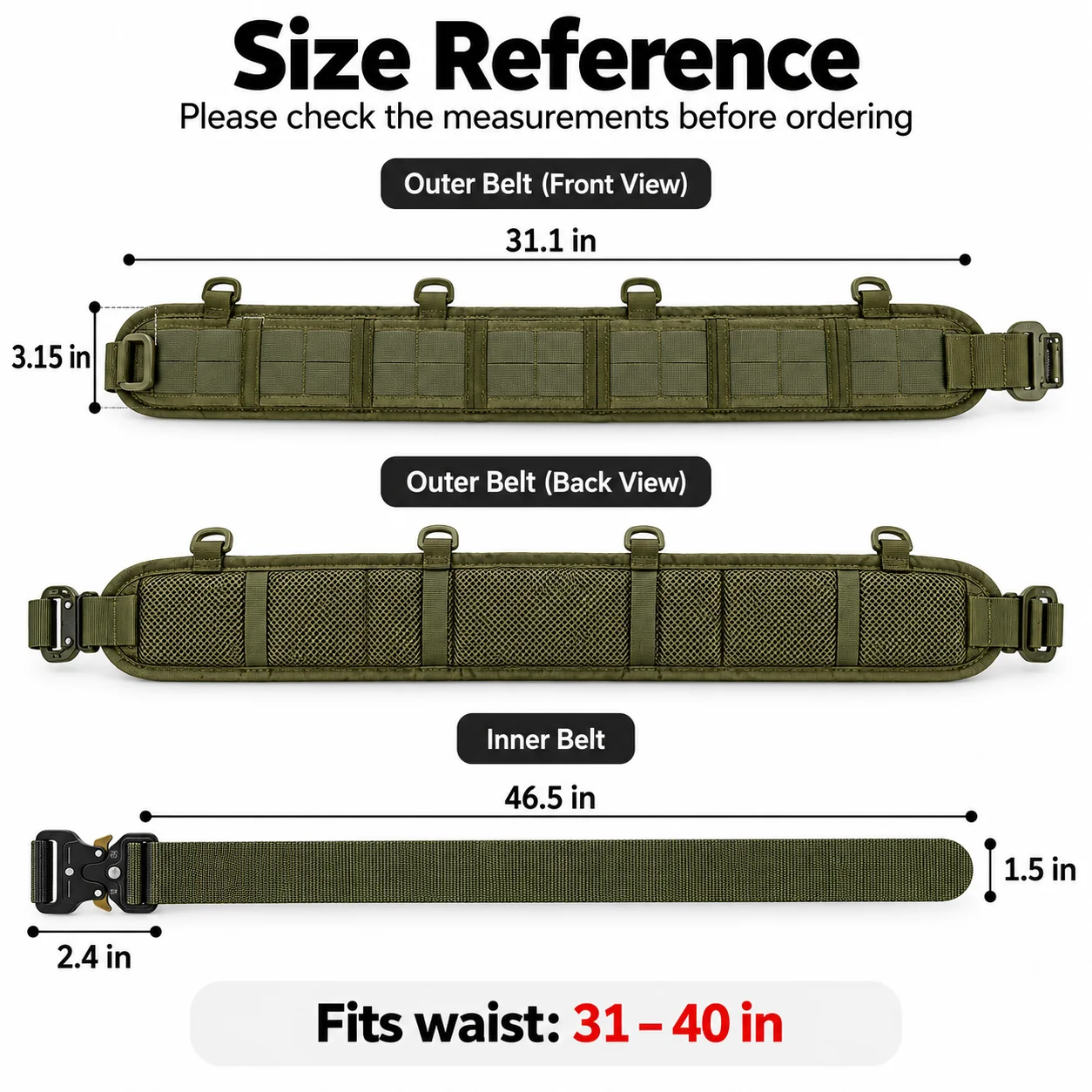 Tactical Waist Belt with Detachable Pouch and Quick Release Buckle