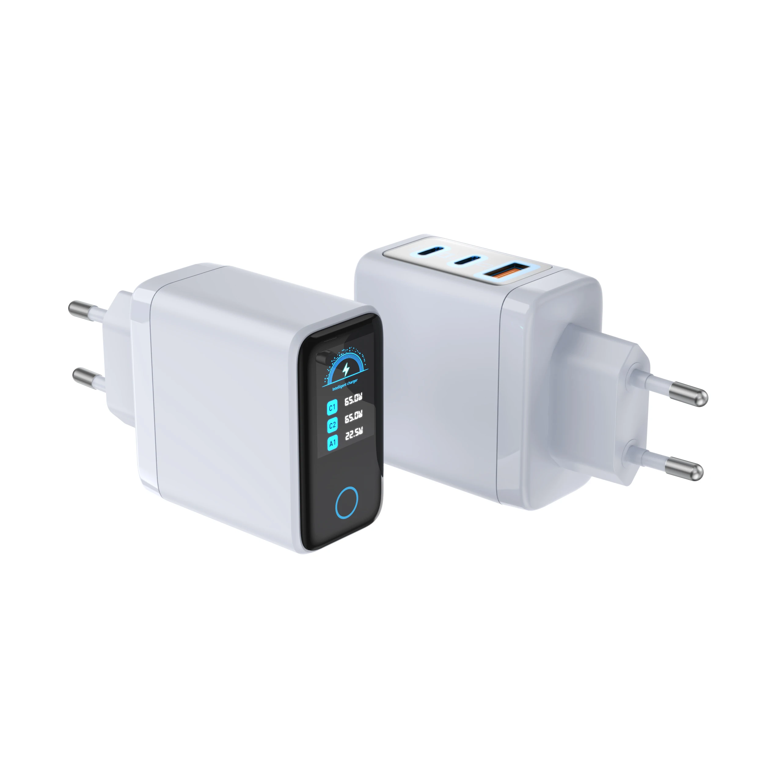 65W GaN 고속 충전 스테이션(LCD 디지털 화면 포함), 노트북, 아이폰 17, 삼성, 아이패드용 PD3.0 벽면 충전기, 파워 딜리버리 지원